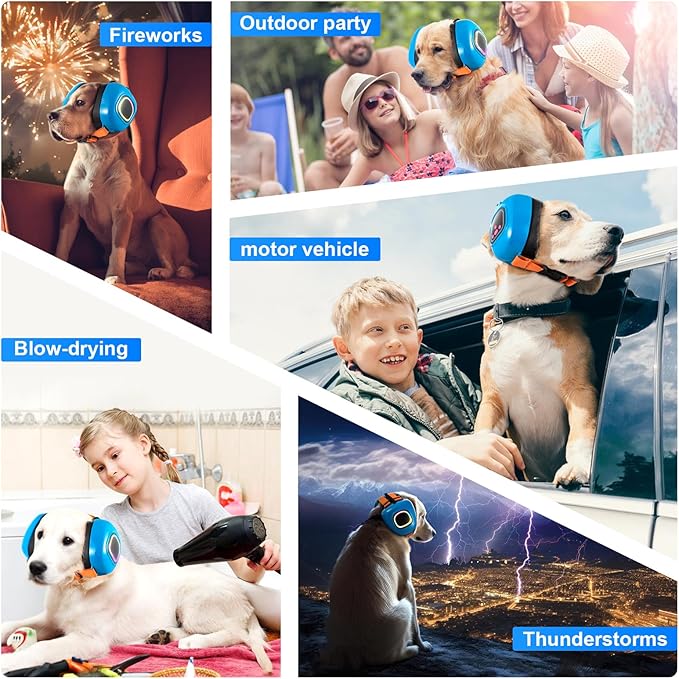 Dog Music Headphones for Anxiety Relief Fireworks Thunder Noise Blocking Earmuffs with Sound Isolation Calming Classical ASMR Music for Dogs – Pet Ear Muffs (Blue, S)