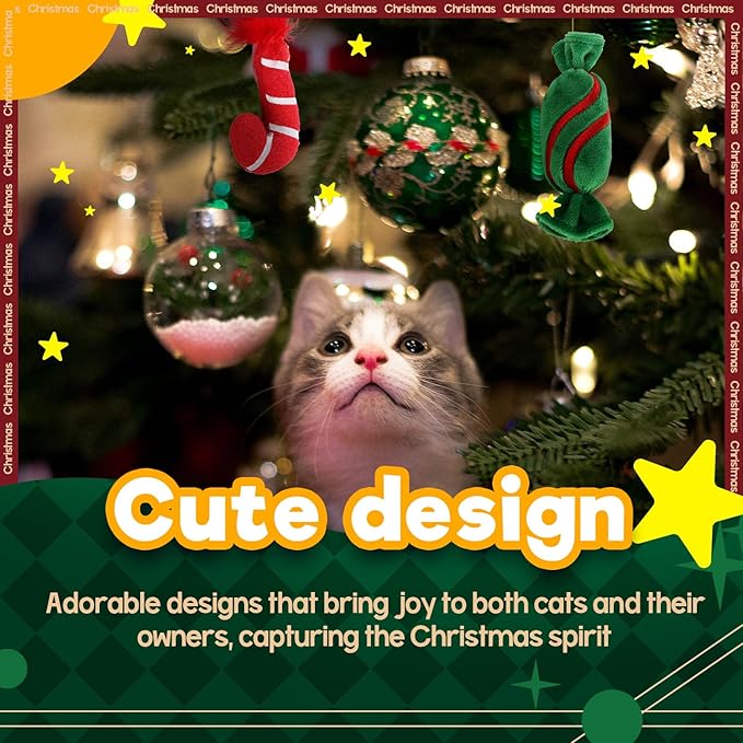 ALL FOR PAWS Christmas Cat Toys Happy Holiday Kitten Toys with Catnip, Crinkle Sound 2 Set Candy Cane Designs Kitty Toy