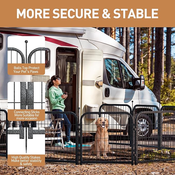 Metal Dog Playpen, 45" Inch Height 32 Panels, Ideal Dog Fence for Large/Medium/Small Dogs Indoor & Outdoor Bliss, Perfect Dog Pen for Camping, Yard and RV | Black-Silver