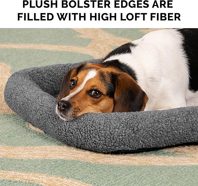Furhaven Dog Bed for Extra Small Dogs & Indoor Cats, 100% Washable, Sized to Fit Crates - Sherpa Fleece Bolster Crate Pad - Gray, Extra Small