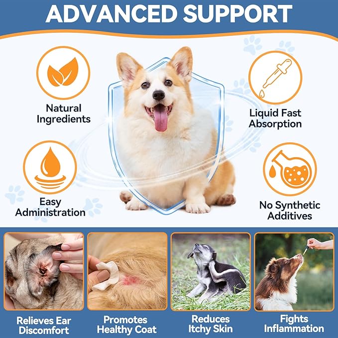 Natural Yeast Relief for Dogs, Support Healthy Itch Relief, Ear Paw Discomfort Care, Itch Relief for Dog, Allergy Supports, Inflammation Relief for Dogs, 60ml Bacon Flavor