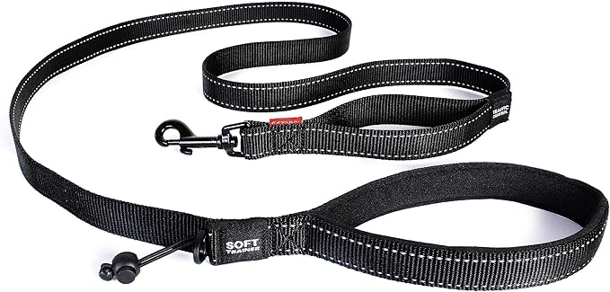 EzyDog Soft Trainer Dog Leash with Traffic Control Handle - Reflective Stitching for Nighttime Safety and Superior Strength and Comfortability for Training Small Dogs (Under 26 lbs) (72”, Black)