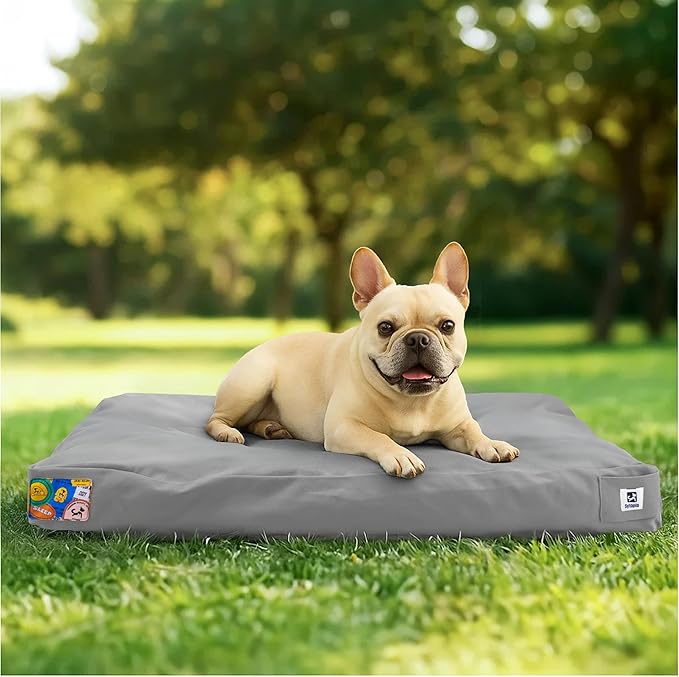 Sytopia 30" Outdoor Canvas Dog Bed – Ultra-Durable, Waterproof, Washable, Removable Cover – Comfort for Medium Dogs – Perfect for Patio, Crate, or Adventure (Light Grey)