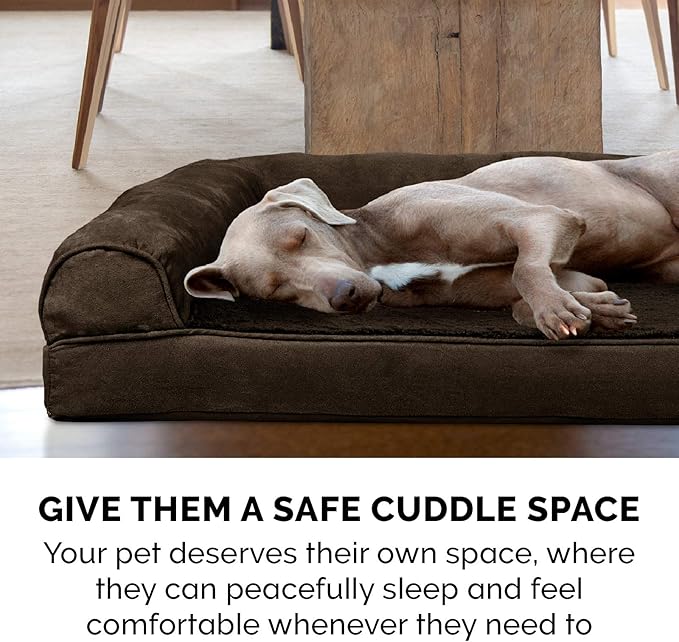 Furhaven Memory Foam Dog Bed for Large/Medium Dogs w/ Removable Bolsters & Washable Cover, For Dogs Up to 55 lbs - Plush & Suede Sofa - Espresso, Large