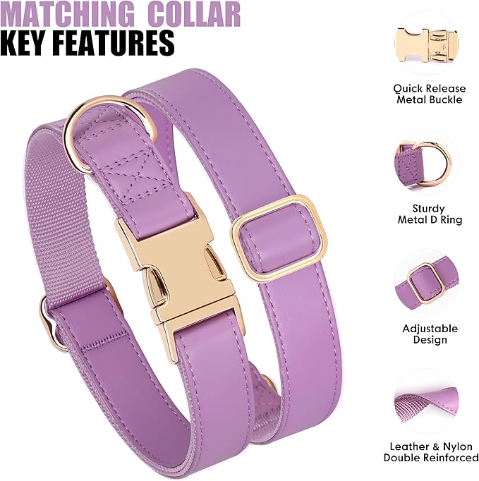 PET ARTIST PU Leather Dog Collar, Bright & Stylish Purple Dog Collar Girl with Quick Release Gold Metal Buckle, Soft Nylon Padded Durable Pet Collars Adjustable for Large Dogs, Neck Fit 16-27"