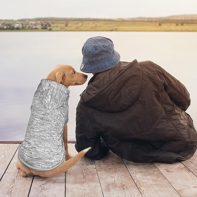 Fleece Dog Sweater & Hoodie - Soft Dog Clothes Sweatshirt with Pocket - Grey & XL
