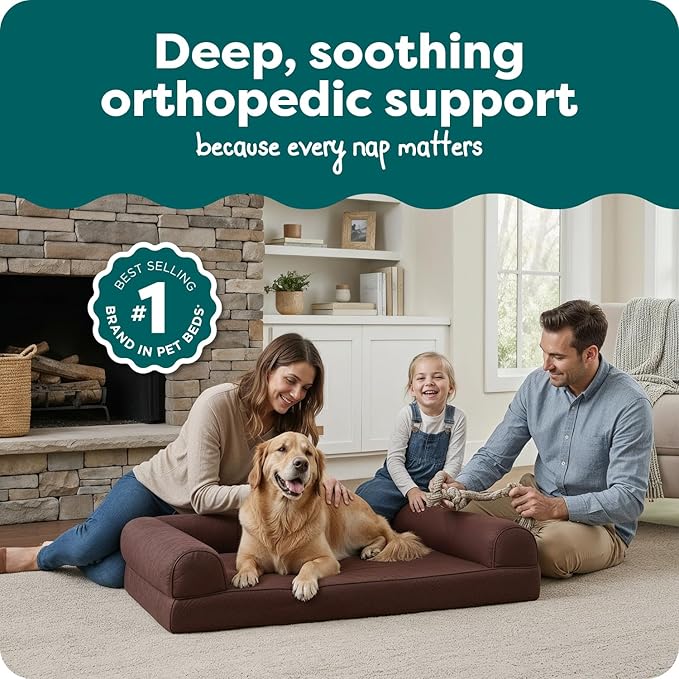 FurHaven Classic Sofa Orthopedic Dog Bed for Large Dogs, with Orthopedic Egg Crate Memory Foam for Joint Support, Removable Washable Cover, Jumbo/XL, Quilted Sofa, Coffee