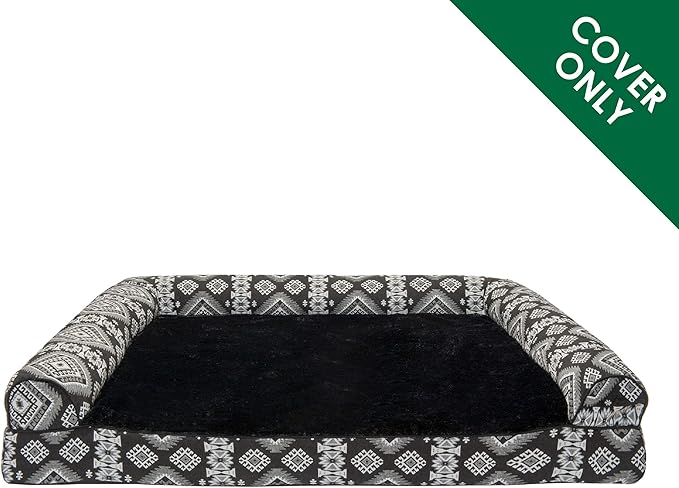 Furhaven Replacement Dog Bed Cover Plush & Southwest Kilim Décor Sofa-Style, Machine Washable - Black Medallion, Medium