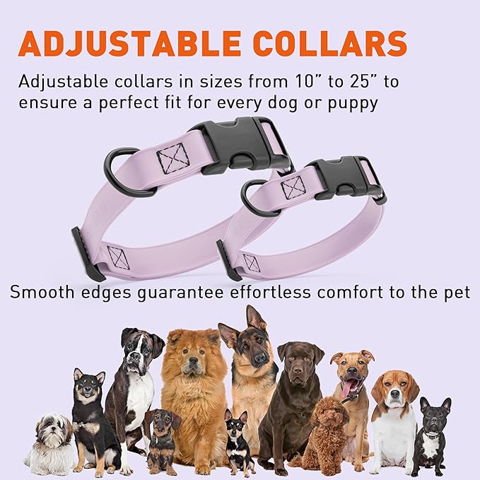 Dogline Durable Biothane Waterproof Collar for Dogs - Odor-Resistant Coated Webbing, Quick-Release Design, Comfortable Adjustable Fit, 1" W by 15-25" L,Pastel Purple