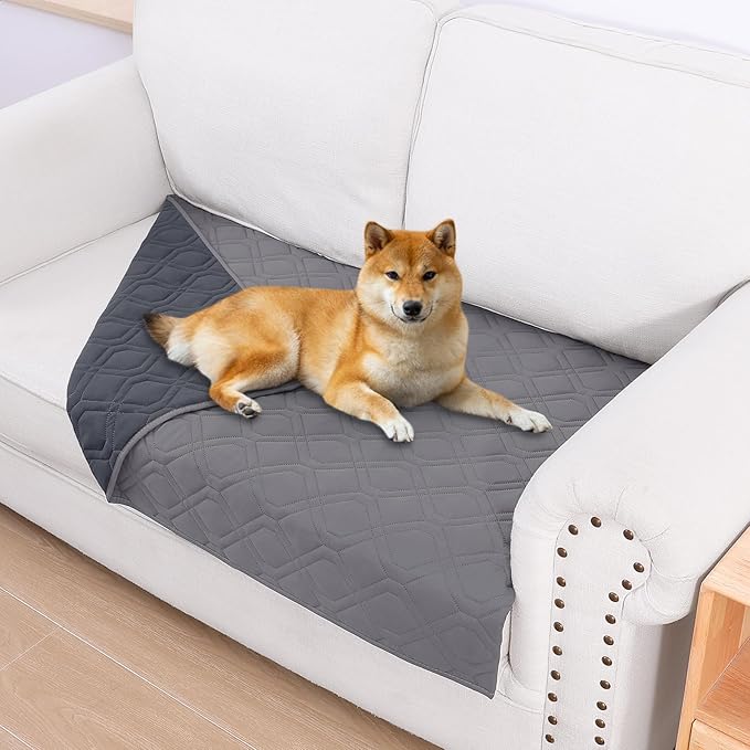 Smiry Waterproof Dog Blanket, 30x53 Inch Soft Pet Bed Cover Reversible, Washable Sofa Couch Furniture Protector for Small Medium Large Dog Puppy Cat, Geometric, Grey/Dark Grey
