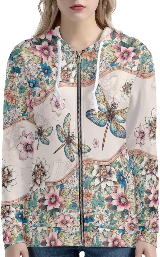 WELLFLYHOM Women Y2K Hoodie Zip Up Sweatshirt Vintage Jackets Hooded Cardigan