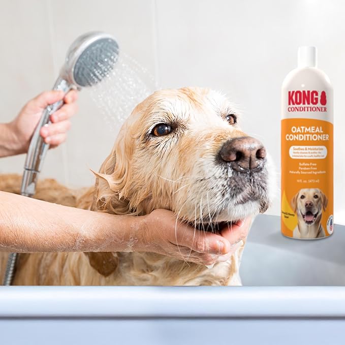 KONG Oatmeal Dog Conditioner – Soothes, Moisturizes & Relieves Itchy Skin, Oatmeal & Honey Scent, 18 oz - Plant-Based, pH-Balanced, Sulfate-Free, All Coat Types, for Sensitive Skin, Made in USA