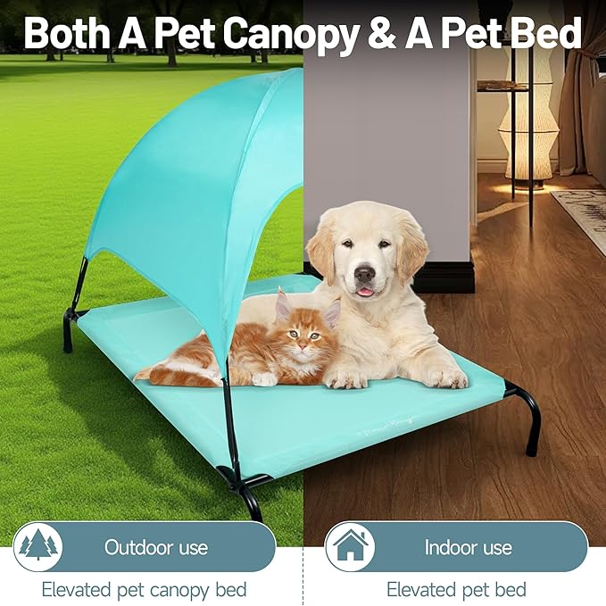 Himalaya Elevated Dog Bed, Large Bed with Canopy Removable Shade Tent, Stable Anti-Slip Feet for Pets Camping Indoor Outdoor Brown (Blue-Large)