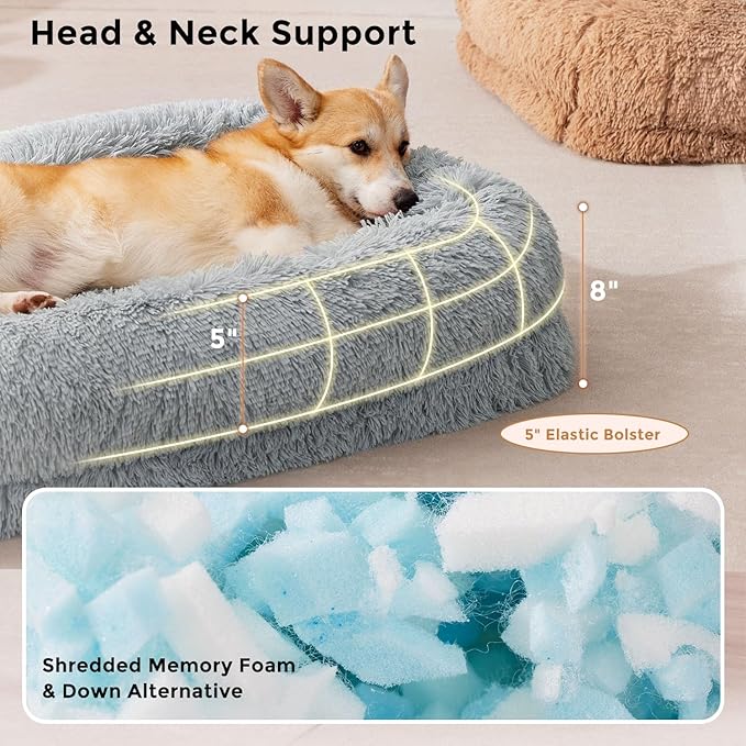 Extra Large Dog Bed - XL Dog Bed with Washable Removable Cover, Fluffy Waterproof Pet Sofa with Supportive Egg Foam and Nonskid Bottom, Grey
