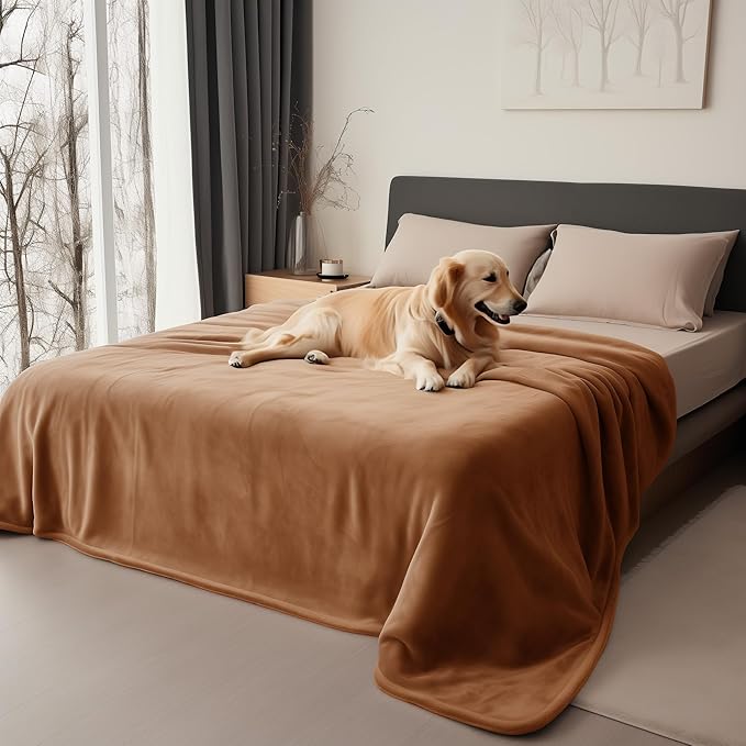 Waterproof Throw Blanket – Leakproof, Spill-Proof Flannel Blanket for Bed, Couch, Kids & Pets Protection, Reversible Water-Proof Design (Velvet Brown & Twilight Blue, 40x60)