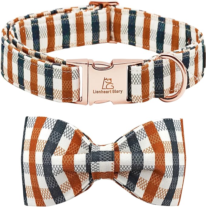 Lionheart glory Plaid Dog Collars Bowtie Dog Collar Heavy Duty Adjustable Fall Dog Collar for Small Dogs Collar Dog Bow Male Dog Collars