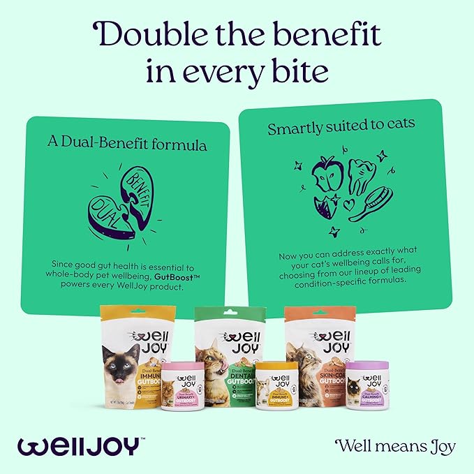 WellJoy Cat Treat Dental+ GutBoost | Helps Reduce Tartar | Helps Freshen Breath | Dual-Benefit GutBoost Formulation | Vet Formulated | Made in USA | Made with Real Chicken | 120 Soft Chews