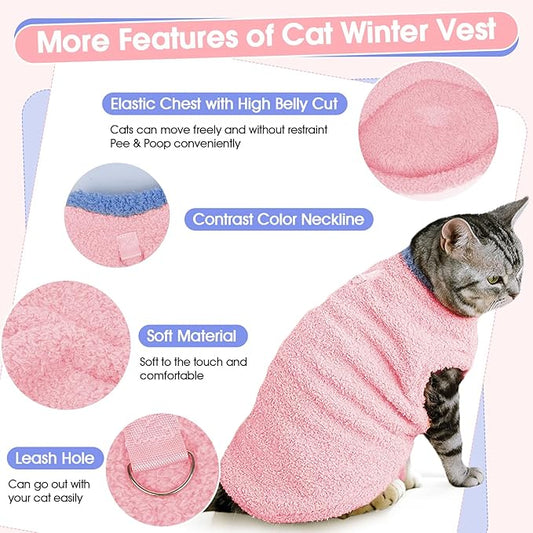 Cat Sweater, Warm Kitten Coat Fleece Vest, Sphynx Hairless Cat Shirts, Soft Pajamas for Cats Only