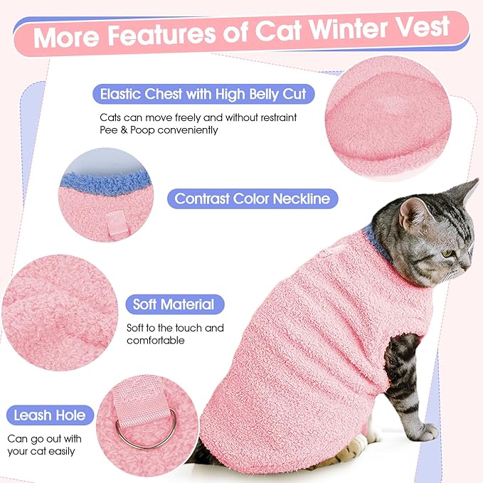 Cat Sweater, Warm Kitten Coat Fleece Vest, Sphynx Hairless Cat Shirts, Soft Pajamas for Cats Only