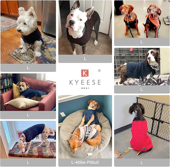 KYEESE Dog Sweater with Leash Hole Warm Pullover with Reflective Yarn for Small and Medium Dogs Male Soft Knit Pullover Boy Dog Coats Cozy Lightweight Thick Sweater,Grey,Large