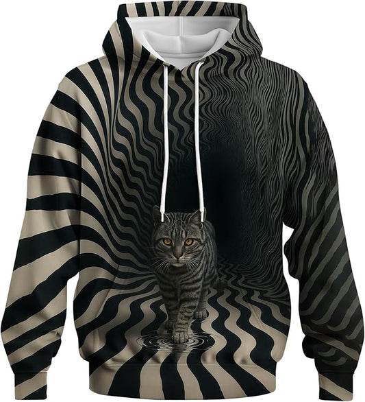 Blissboy Novelty Long Sleeve Hoodie Funny Cat Print Sweatshirts