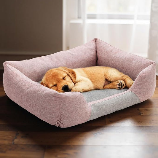 Athena Collection Dog Bed Medium Size Dog, 27 Inches Washable Dog Bed for Medium Cats Pets, Cozy Soft Warming Fabric with Nonskid Bottom, Pink