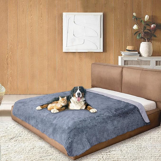 Dogs/Cats Bed Mats, Dog Pad Washable Removable Couch Cover with Anti-Slip Back, Plush Long Fur Mat, Perfect for Small, Medium and Large Dogs.(Navy Blue, 82"x82")