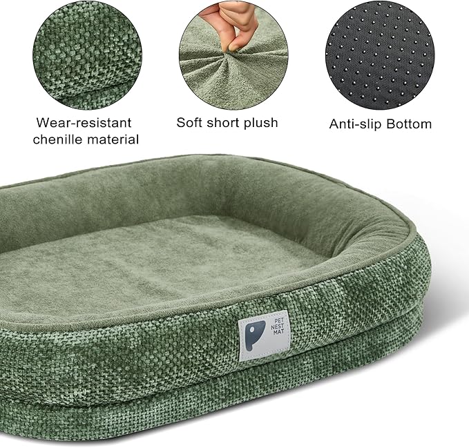 Dog Beds Large Sized Dog,Orthopedic Bed with Removable Cover&Non-Slip Bottom Couch Bed with Four-Sided Bolster Green L