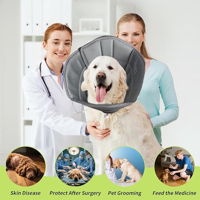 Soft Dog Cone for Small Medium Large Pets After Surgery, Comfy Cone for Dogs, Cones for Dogs to Stop Licking, Pet Elizabethan Collar Alternative to Prevent Licking Wounds (Grey, L)