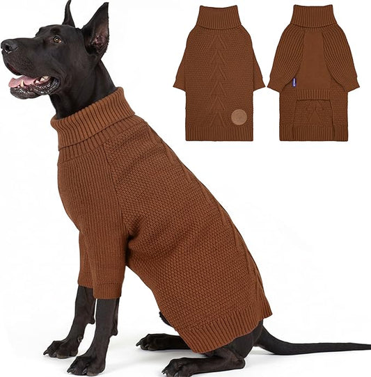 cyeollo 4XL Dog Sweater, Stretchable & Cozy Warm Dog Sweaters for Large Dogs Boy, Pullover Knit Fall Winter Sweatshirt for Giant Breeds Big Dogs Clothes, Doberman Great Dane Apparel, Brown XXXXL