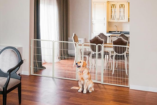 FXW Dog Gate Extra Wide Designed for Indoor Use, Adjustable Width Up to 111-inch Wide (40" H 4 Wire Panels for Medium and Large Dogs), White