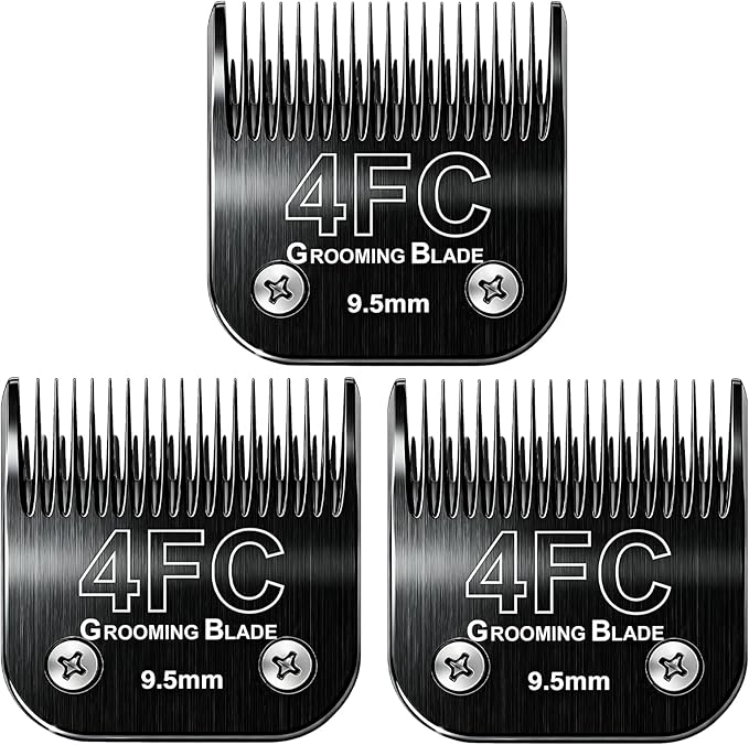 3 Pcs Size 4FC Detachable Dog Grooming Blades, Compatible with Andis, Oster A5, Wahl KM10 Series Clippers, Cut Length 9.5mm, Black (4FC 9.5mm, 3Pcs)