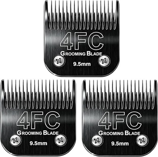 3 Pcs Size 4FC Detachable Dog Grooming Blades, Compatible with Andis, Oster A5, Wahl KM10 Series Clippers, Cut Length 9.5mm, Black (4FC 9.5mm, 3Pcs)