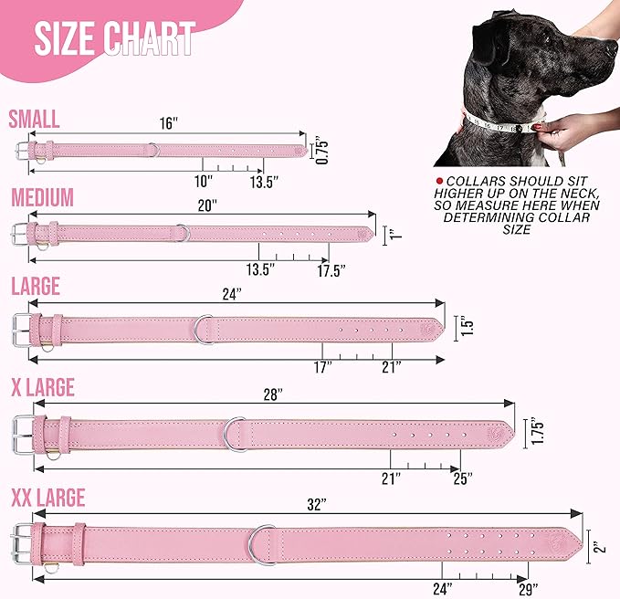 Riparo Pink Dog Collar, Puppy Collar, Leather Dog Collar with Dog Tag Holder, Small Dog Collar for Small Dogs (S: 0.75” Wide for 10”-13.5” Neck, Pink)