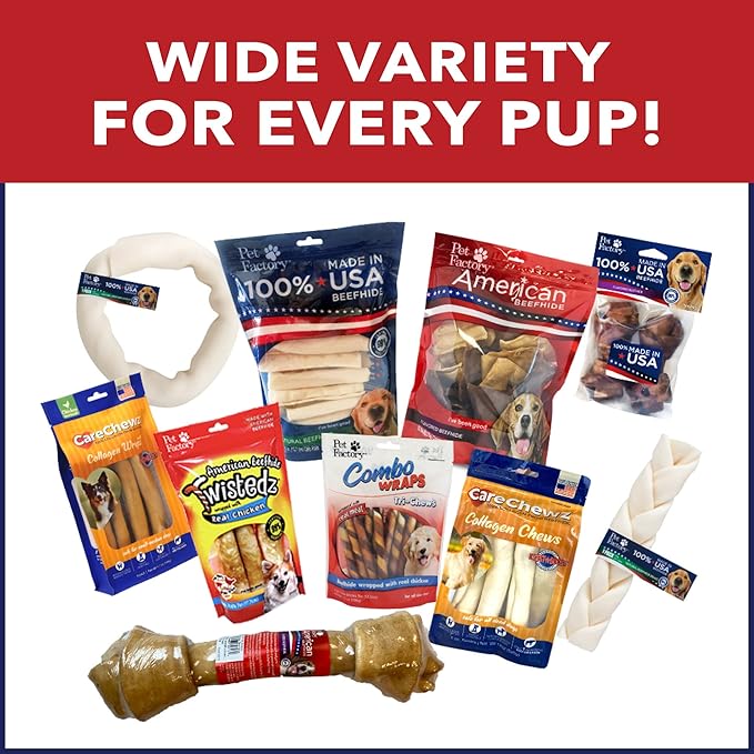 Pet Factory 100% Made in USA Beefhide 8" Rolls Dog Chew Treats - Natural Flavor, 10 Count/1 Pack