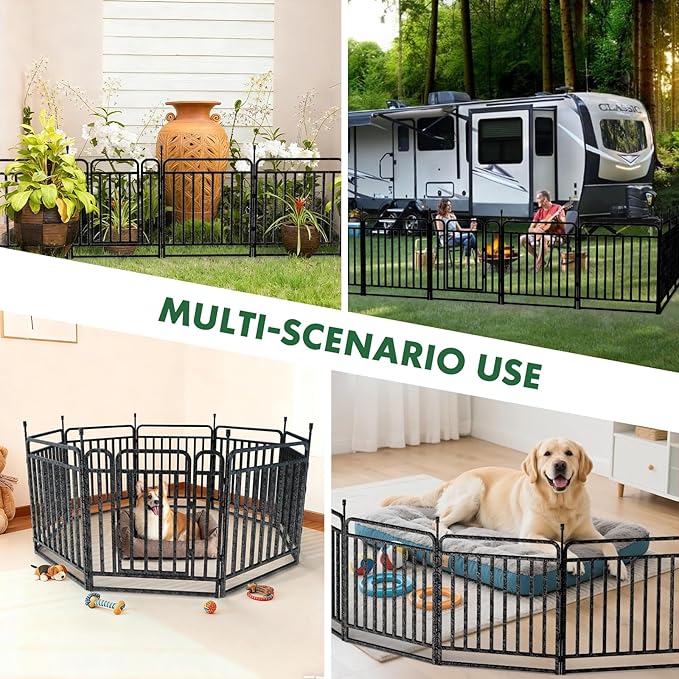 Durable Dog Fence 40" Height 24 Panels Thickened Dog Playpen with Portable Handle & Strap, Easy to Install – Stylish Curved Panel Design for Pets, Indoor Use Outdoor Use