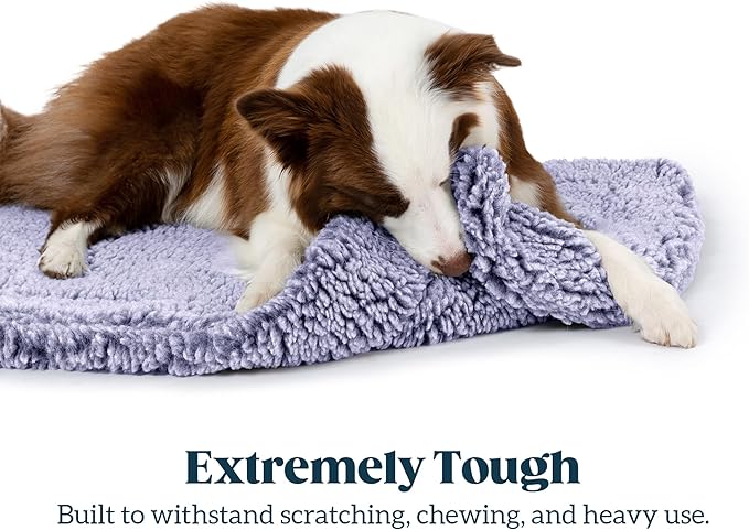 Stoutwool Indestructible Dog Bed - Fluffy Chew Proof Dog Crate Pad - Tough Kennel Pad for Aggressive Chewers - Washable, Ideal for Small Breeds & Fits 24-Inch Crate - 23"x16", Jacaranda