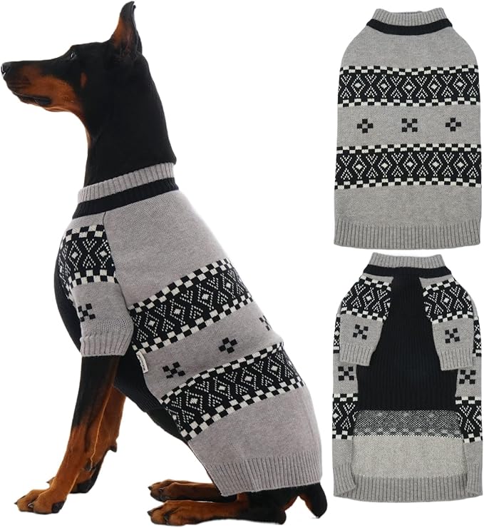 IECOii XXXL Dog Sweater for Extra Large Dogs Boy, Big Boy Dog Winter Sweaters with Mid Neck, Doberman Sweater for Dogs Large Breed, Easy On Pullover Knitwear for Cold Weather, Grey, 3XL