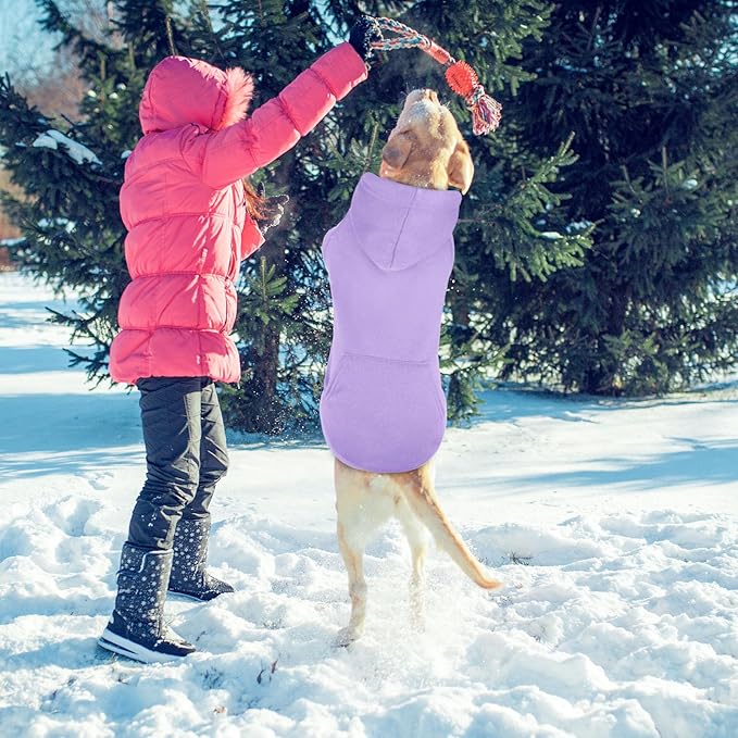 4XL Dog Sweaters for Large Dogs,Dog Hoodie,Cozy Fleece Interior Sweatshirt with Hood & Pocket,Leash Hole,Pet Clothes Sweater Hoodie for Large Dogs,Light Purple&4XL