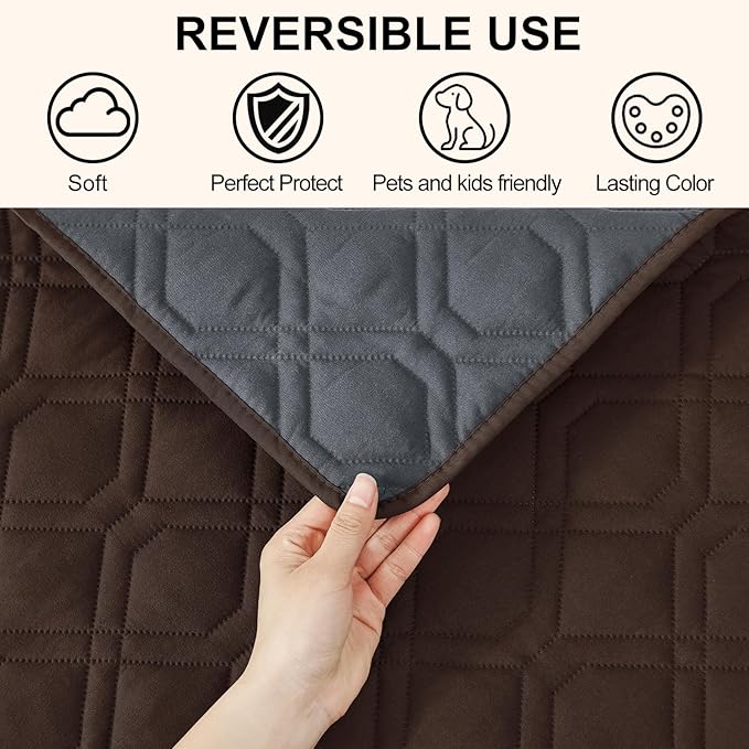 Smiry Waterproof Dog Blanket, 82x102 Inch Soft Pet Bed Cover Reversible, Washable Sofa Couch Furniture Protector for Small Medium Large Dog Puppy Cat, Geometric, Chocolate/Dark Grey