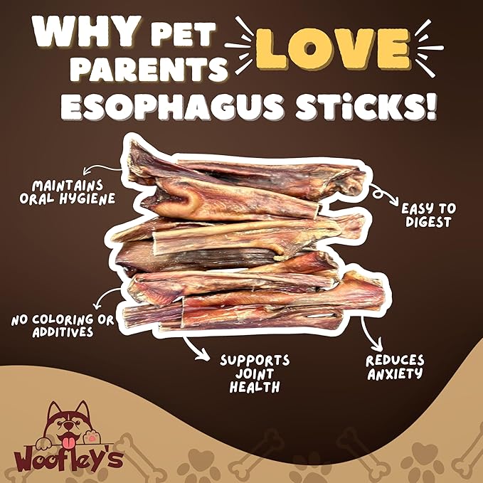 Woofley's - Esophagus Stick (50 Count)- Gullet Sticks for Dogs - Safe Jerky Dog Chews -Easily Digestible Dog Jerky Bully Sticks