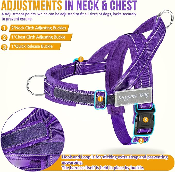 SlowTon No Pull Dog Harness - Heavy Duty Dog Harness and Leash Set for Medium Large Dogs, Reflective Tactical Harness with Soft Padded and Front Clip for Easy Walk and Training (PU, XL)