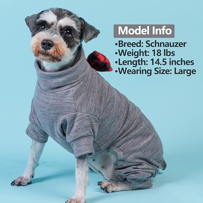 KYEESE Dog Coats Turtleneck Stretchy Dog Pajamas Super Soft Warm Material Dogs Sweater with Bowtie Pet Onesie for Small Dogs Cold Weather Coat, Grey,L