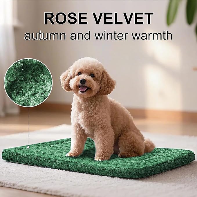 Dog Crate Bed Pad – Reversible Fleece Mat for Small, Medium, Large Dogs – Soft & Washable Anti-Slip Dog Bed Mat for Cages and Kennels – Comfortable, Durable Sleeping Pad for Dogs, Green, M