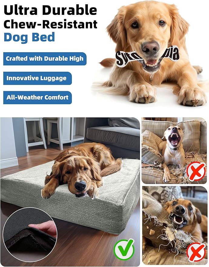 Sytopia 42" XL Indestructible Waterproof Chew-Resistant Dog Bed, 90 lbs Capacity for Extra Large Dogs, Indoor & Outdoor Use, Light Gray
