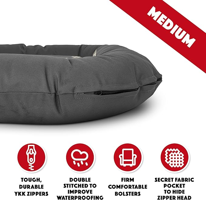 The Dog’s Bed Utility Waterproof Dog Bed, Medium, Durable Grey Oxford Fabric, Tough YKK Zippers, Washable Reversible Cover, Veterinary Approved