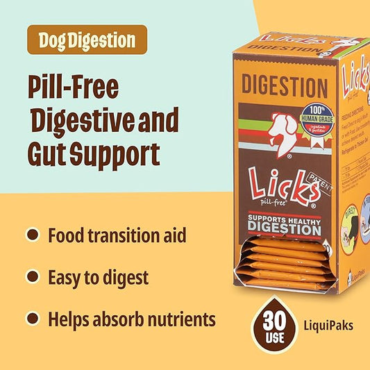 Licks - Dog Digestion - Enzymes to Help Ease Digestion - LiquiPaks - 30 Use