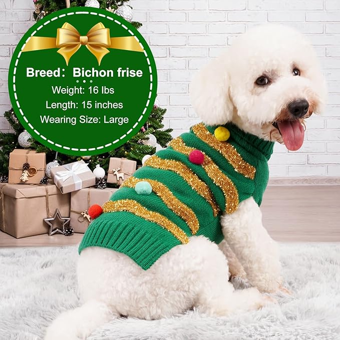 cyeollo Dog Christmas Sweater Warm Dog Sweaters for Large Dogs Turtleneck Xmas Dogs Clothes with Leash Hole Pet Holiday Outfit XXXL
