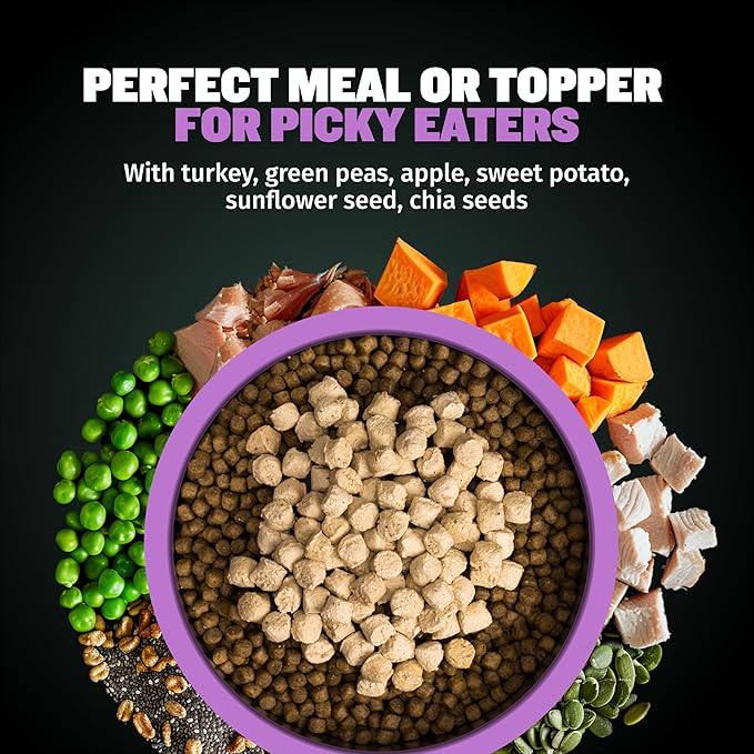 Bully Max Freeze-Dried Raw Dog Food Toppers for Puppies and Adult Dogs - Turkey with Real Fruits & Veggies - Natural Meal Enhancers with Vitamins & Minerals - Feed as Puppy Treat or Dog Meal