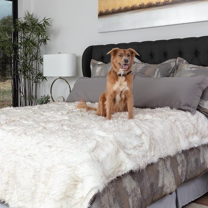 Callarome Waterproof Faux Fur Dog Blanket - Waterproof Dog Blanket for Bed, Couch or Dog Crate - White [50"x60"]